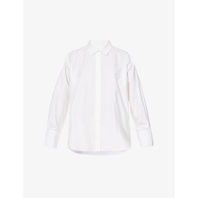 Frame Womens Blanc Ruched-sleeve Regular-fit Organic-cotton T-shirt