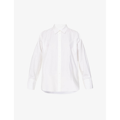 Frame Womens Blanc Ruched-sleeve Regular-fit Organic-cotton T-shirt In Blanc