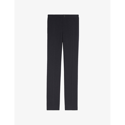 Sandro High-rise Stretch-jersey Trousers In Marine