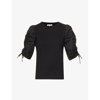 Frame Ruched Sleeve T-shirt In Noir