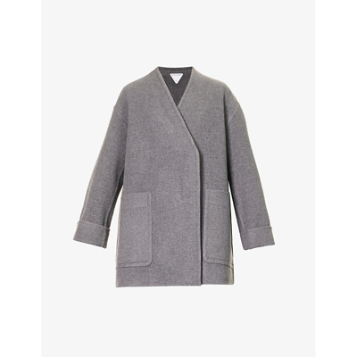 Bottega Veneta Melange Boiled Cashmere Boxy Coat In Medium Grey Melange