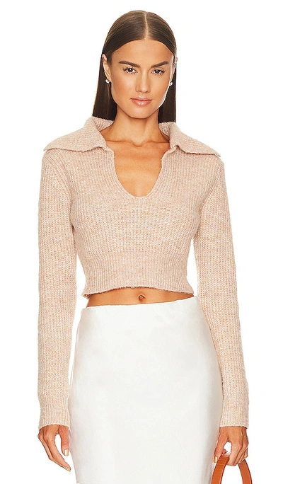 More To Come Carly Deep V Sweater In Blush Nude