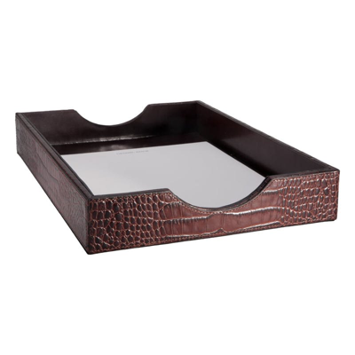 Graphic Image Leather Letter Tray In Brown