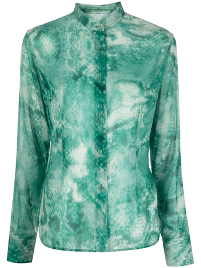 Ermanno Scervino Animal-print Long-sleeve Shirt In Green