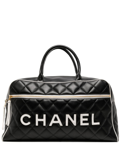 Pre-owned Chanel 1994-1996 Diamond-quilted Holdall Bag In Black