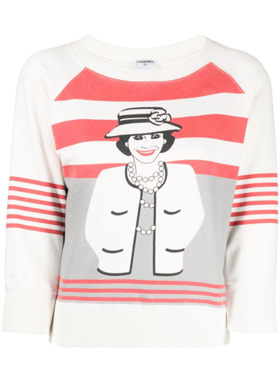 Pre-owned Chanel Mademoiselle Print Sweatshirt In White