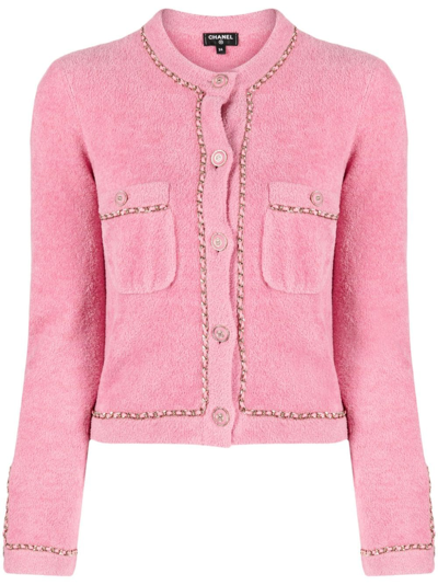 Pre-owned Chanel 2000s Cc-buttons Collarless Jacket In Pink