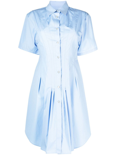 Marni Pleat-detailing Flared Cotton Shirtdress In Blue