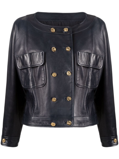 Pre-owned Chanel 2016 Mademoiselle Button Leather Jacket In Black