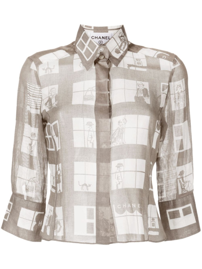Pre-owned Chanel 2003 Mademoiselle-print Cotton Shirt In Brown