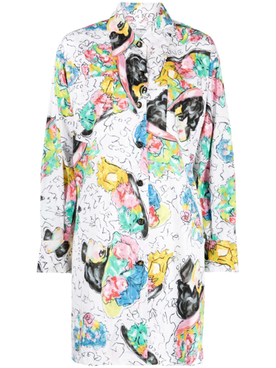 Pre-owned Chanel 2000s Coco-print Cotton Shirtdress In Multicolour