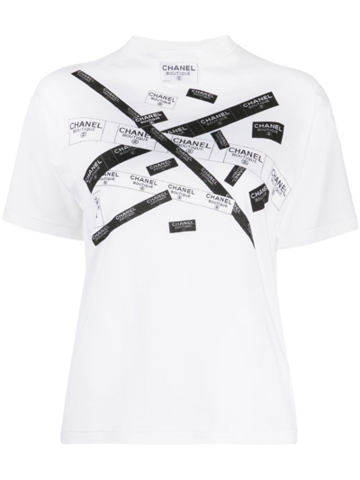 Pre-owned Chanel 2016 Logo-print Cotton T-shirt In White