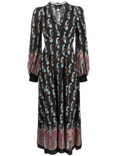 Etro Printed Silk Midi Dress In Black