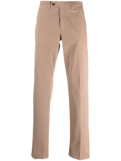 Canali Straight-leg Cotton Tailored Trousers In Neutrals