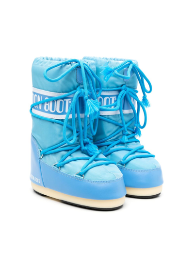 Moon Boot Kids' Icon Logo-tape Snow Boots In Light Blue