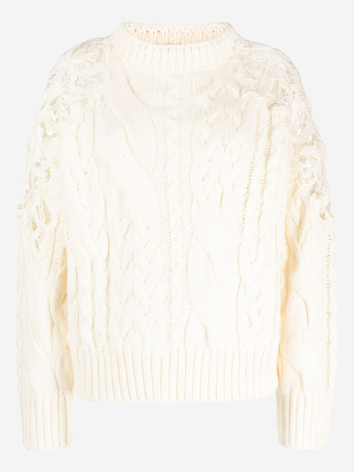 Ermanno Scervino Corded-lace Cable-knit Jumper In White