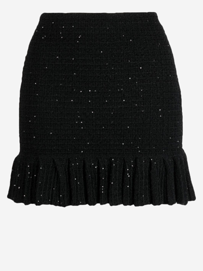 Self-portrait Pleated Sequined Knit Mini Skirt In Black