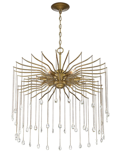 Lumanity Lark 6-light Round Statement Brass And Crystal Chandelier In Gold