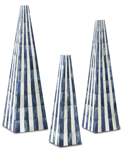 Currey & Company Set Of 3 Ossian Blue Obelisk In White