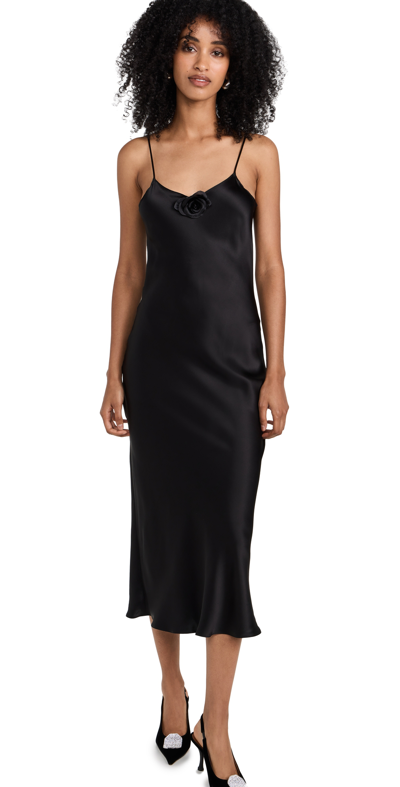 Rodarte Silk Satin Bias Mid Length Slip Dress In Black