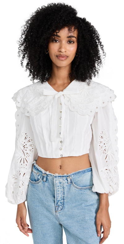 Farm Rio Richelieu Big Collar Blouse In Off White