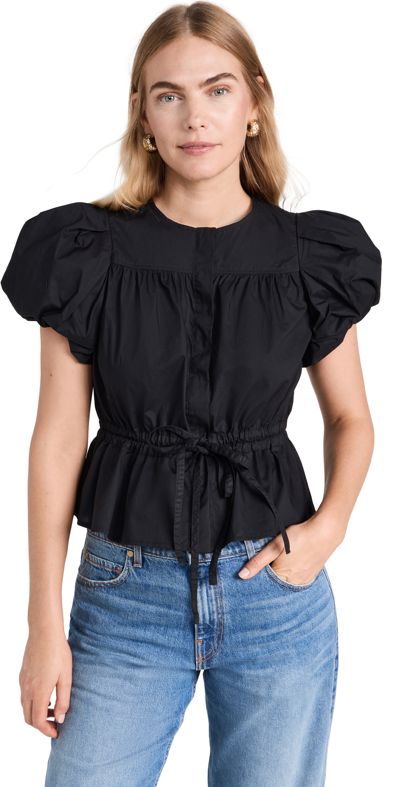 Ulla Johnson Evelyn Short Puff-sleeve Cotton Top In Black