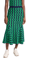 WALES BONNER OCEAN SKIRT GREEN AND NAVY