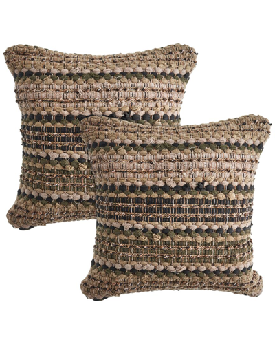Lr Home Set Of 2 Coil Stripe Chindi Throw Pillows