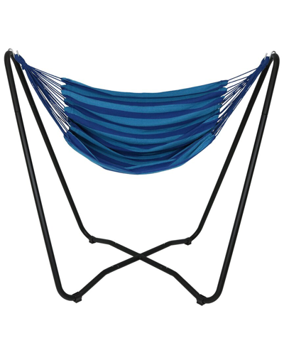 Sunnydaze Hanging Rope Hammock Chair Swing With Space-saving Stand In Blue
