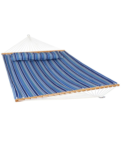 Sunnydaze 2-person Fabric Spreader Bar Hammock And Pillow Breakwater Stripe In Blue