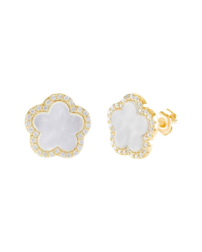 Gabi Rielle Rise Above The Crowd Collection 14k Over Silver .5in Pearl Cz Flower Studs