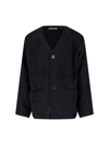Our Legacy Textured V-neck Cardigan With Button-down Front In Black