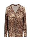 Dolce & Gabbana V-neck Long-sleeved Cardigan In Brown