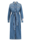 Golden Goose Chemisier Midi Dress With Classic Collar And Belted Waist In Blue