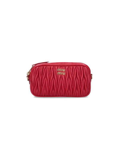 Miu Miu Matelassé Nappa Pouch In Red