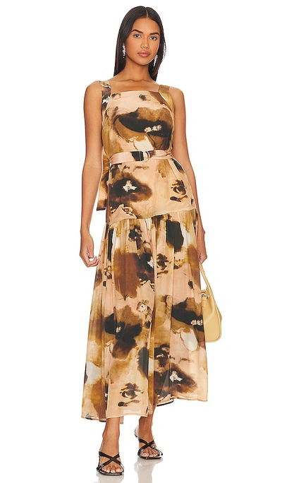 Karina Grimaldi Topaz Print Midi Dress In Brown