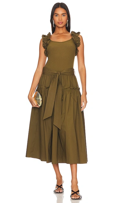 Karina Grimaldi Rafaela Solid Midi Dress In Army