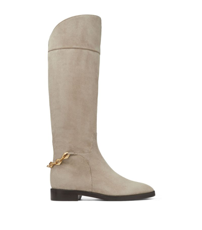 Jimmy Choo Nell Chain-detailing Suede Boots In Taupe
