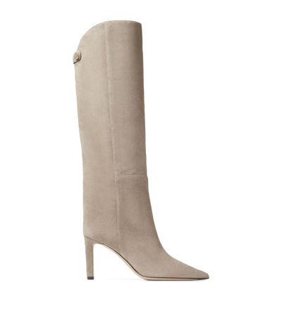Jimmy Choo Alizze 85 Suede Boots In Neutrals