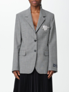Msgm Embellished Single Breasted Checked Blazer In Grey