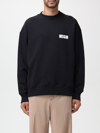 Msgm Rib Trim Crewneck Logo Sweatshirt In Black