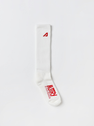 Autry Socks Ease Unisex - Accessories Crm/red White Cotton Ribbed Socks With Logo