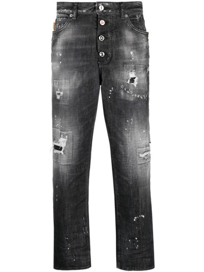 Dsquared2 Distressed Tapered Jeans In Black