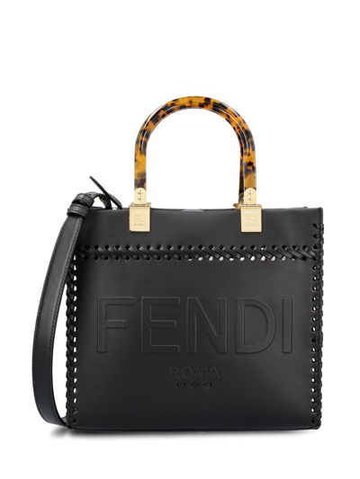 Fendi Sunshine 小号皮质单肩包 In Black