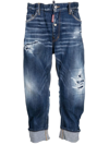Dsquared2 Distressed Cropped Jeans In Navy Blue