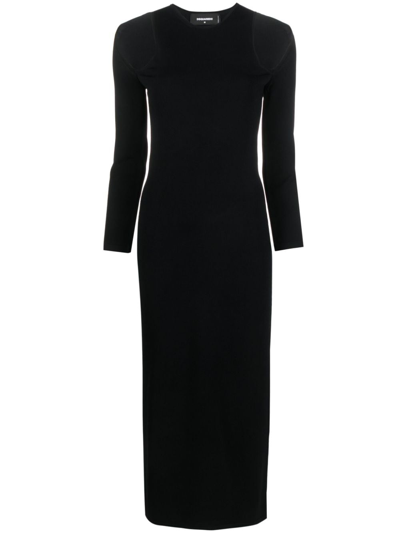 Dsquared2 Cut-out Ribbed-knit Midi Dress In Black