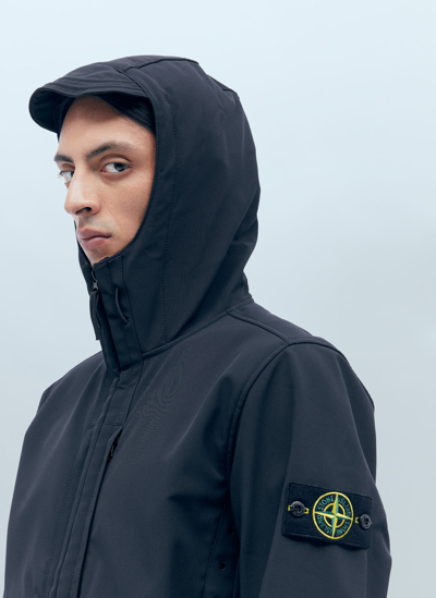 Stone Island Compass-patch Hooded Jacket In Black