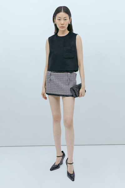 Miu Miu Houndstooth Mini Skirt In Gray/black