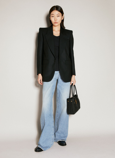 Saint Laurent Wool Pinstripe Blazer In Black