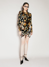 Saint Laurent Floral-print Velvet Wrap Dress In Black